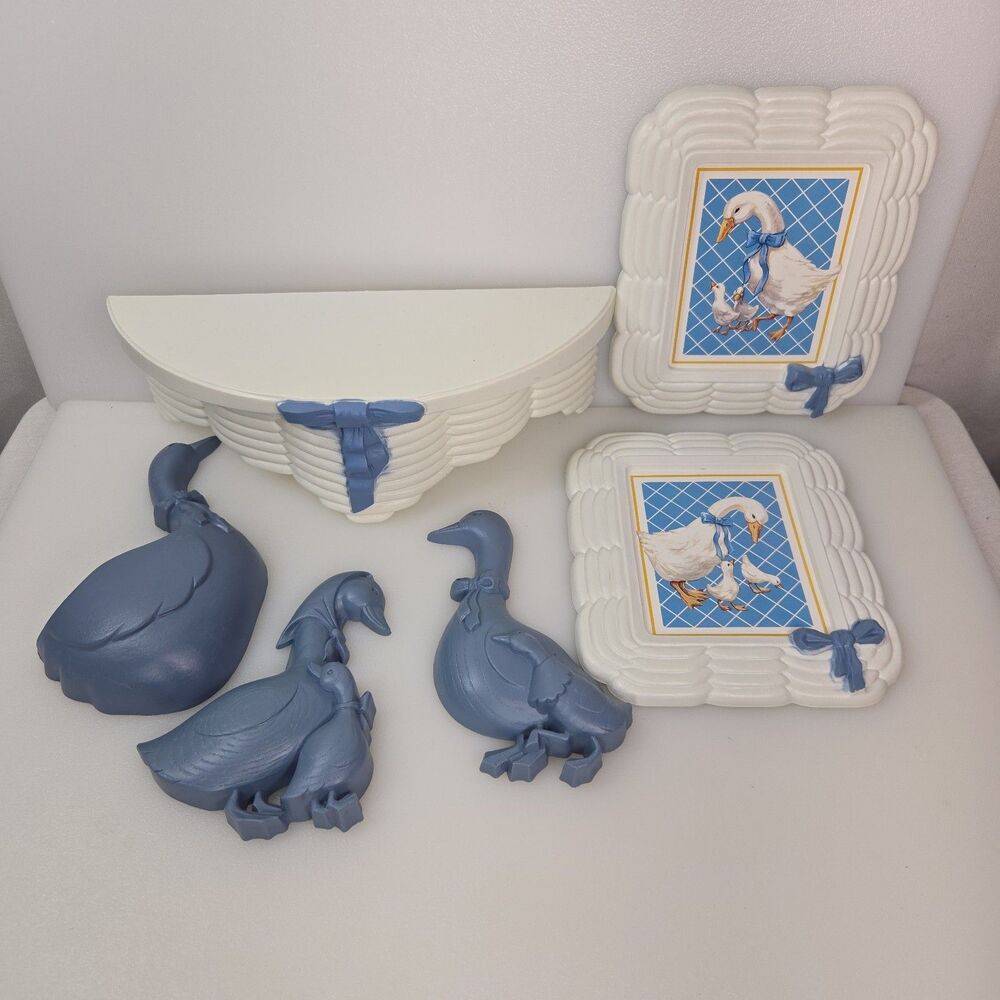 Vintage Burwood Goose Wall Decor Set Shelf Frames Wall Pockets 1987 NOS Open Box